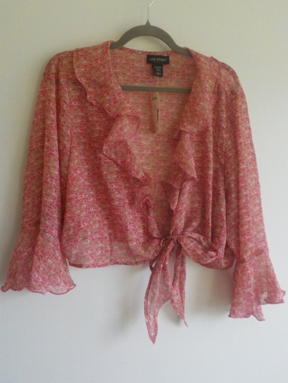 Lane Bryant Blouse Jacket Coverup - Size 18/20 - NWT Pink Tie Ruffle (2303)